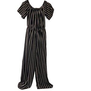 Ambiance Womens Elegant Black White Stripe Jumpsuit Off the Shoulder Size S‌‌